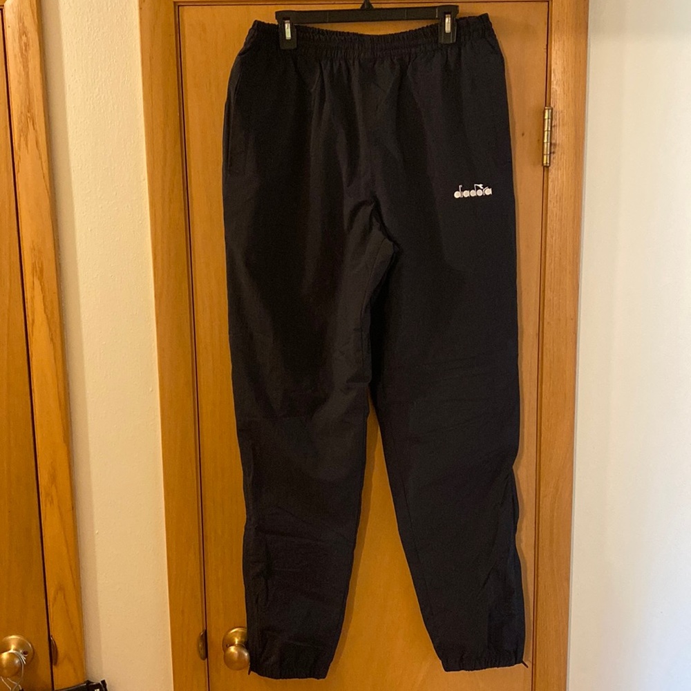 Diadora Men’s Vintage Nylon Soccer Track Activewear Pants Black Size Large